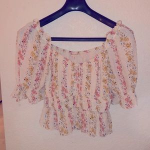 Light Beige Blouse with Pink and Yellow Flowers
